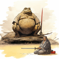 Anthropomorphic Toad and Samurai Warrior Illustration

