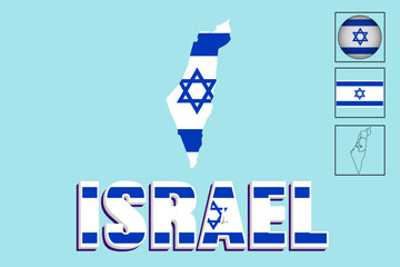 Israel flag and map in vector illustration