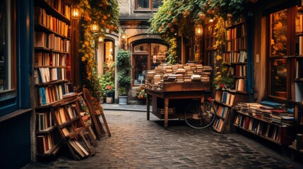 Vintage bookstore alley, literary charm