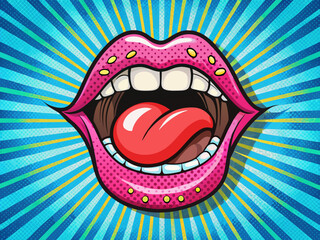 Pop Art Vector Speaking Magenta Lips Tongue Stick (6)