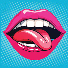 Pop Art Vector Speaking Magenta Lips Tongue Stick (8)
