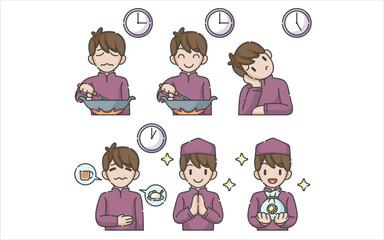 Ramadan activity boy vector arts. Islamic activities in daily. Cartoon character for kids