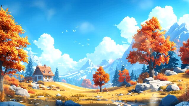 Fantasy of cozy countryside in spring at noon. seamless looping 4k time-lapse animation video background