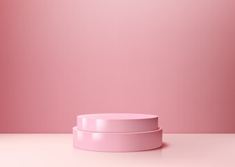 3D realistic pink podium stand on a soft pink wall background, perfect for product displays, mockups, and showcases