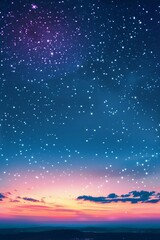 Fototapeta na wymiar Vertical Seamless Illustration of Horizon with Stars in Twilight Sky, Repeating Pattern