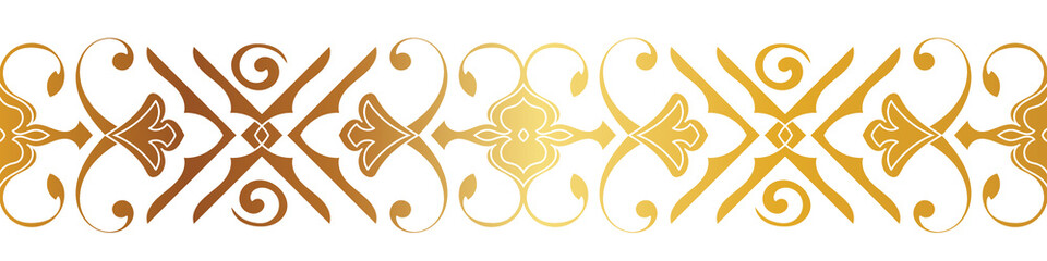 Golden seamless pattern of abstract flowers For making decorative borders, frames, and patterns on fabric and paper.