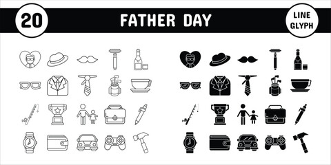 Father Day Line Glyph Vector Illustration Icon Sticker Set Design Materials