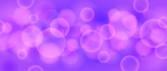 Abstract circle bokeh wallpaper. Smooth purple blur effect background. Violet blurry light sparkles texture. Seasonal backdrop for Christmas, New Year or birthday card, poster, banner. Vector