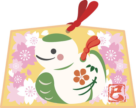 年賀状素材　2025　巳年　巳　蛇　土鈴　絵馬　桜　へび年　お正月　かわいい　シンプル　イラスト