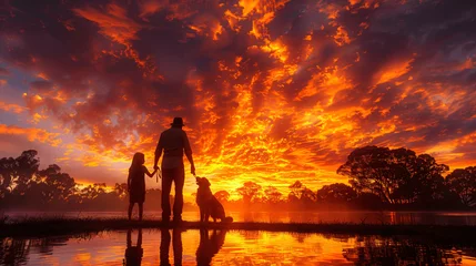Foto op Plexiglas Family and Dog Watching Sunset by the Lake © Stanley