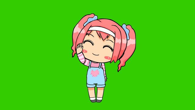 acknowledge animation cute girl on green screen