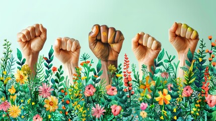 Women day background poster banner symbolizing strength, team work and determination, concept of women empowerment