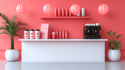 Modern Coffee Shop Counter with Pink Decor