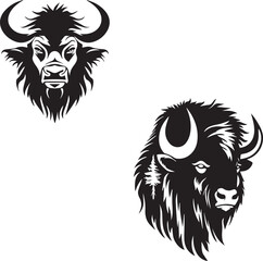 Bison head vector logo black silhouette on white background