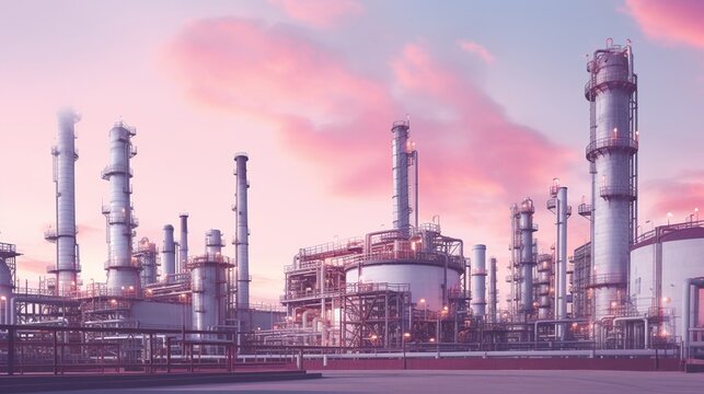 Gas turbine electrical power plant with in Twilight power for factory energy concept. Generative AI.