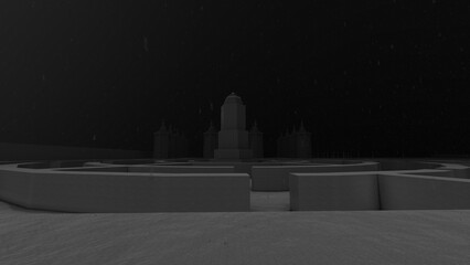 trapped in maze alone 3d render liminal space