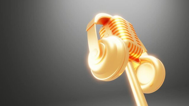 Golden Microphone with the Headphone