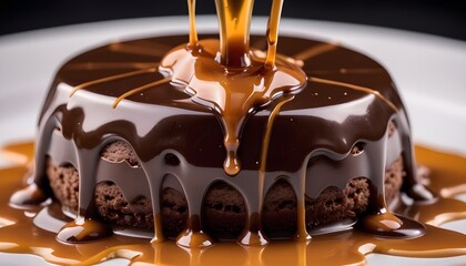 A of chocolate covered with caramel sauce
