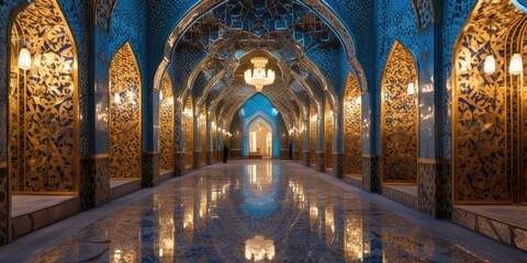 With its ornate Islamic arches and mesmerizing Arabic patterns, the mosque is a testament to the beauty of Islamic architecture and design - obrazy, fototapety, plakaty