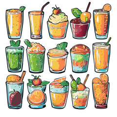 Set flat line icons drinks and foods