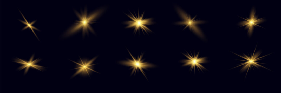 Star effect on a green background, glowing lights, flare, explosion and stars. White color special effect isolated.