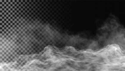 Fog or smoke isolated transparent background. White cloudiness, mist, smog, dust, vapor PNG