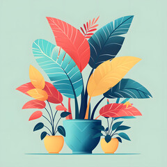 Obraz premium On the basis of this image, some flat illustration styles are added, and the background presents a flat plant illustration,