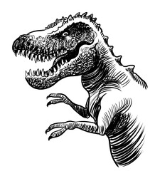 T-Rex dinosaur. Hand-drawn retro styled black and white illustration