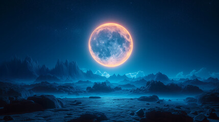 Fototapeta na wymiar 荒涼とした惑星から見る月