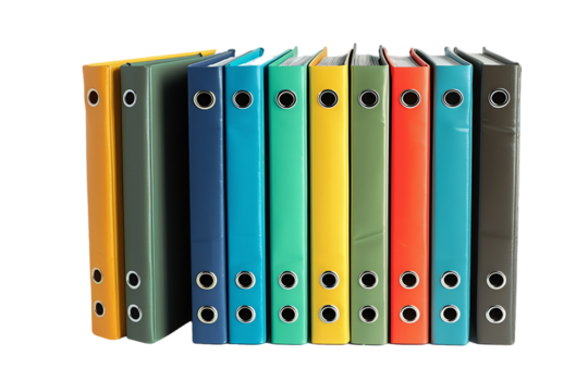 A row of red and yellow file folders for organizing business documents