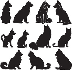 Dog and Cat, sitting isolated silhouette on white background