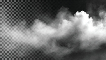 Fog or smoke isolated transparent background. White cloudiness, mist, smog, dust, vapor PNG - obrazy, fototapety, plakaty