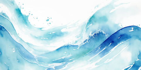 Vector ocean watercolor soft blue and white wavey curve line background. Blue water ocean sea wave seamless background. - obrazy, fototapety, plakaty
