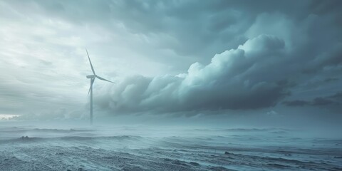 wind turbines in the fog, wind storm - obrazy, fototapety, plakaty