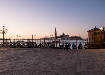 View of the Church of San Giorgio Maggiore, a 16th-century Benedictine church on the island of the...