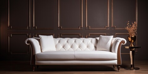 Luxurious white sofa in soft brown leather.