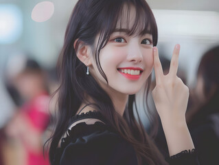 キュートな笑顔が魅力の若いアジア人女性アイドル
