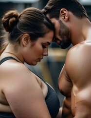Intimate portrait of plus sized woman with her muscular boyfriend