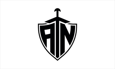 AN initial letter shield icon gaming logo design vector template. batman logo, sports logo, monogram, polygon, war game, symbol, playing logo, abstract, fighting, typography, icon, minimal, knife logo