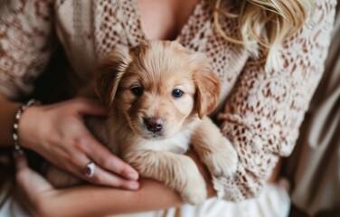 Gentle Embrace  Puppy in the Warm Arms of Its Owner