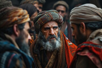 Obraz premium A group of Pharisees are talking to each other. Biblical characters. 