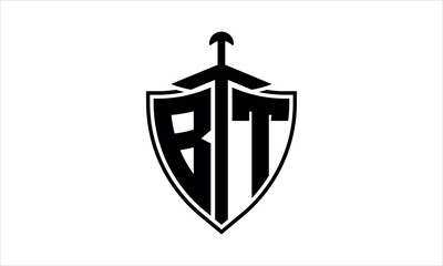 BT initial letter shield icon gaming logo design vector template. batman logo, sports logo, monogram, polygon, war game, symbol, playing logo, abstract, fighting, typography, icon, minimal, knife logo