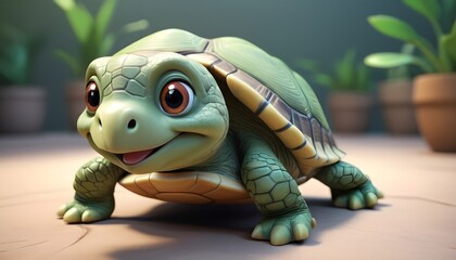 Cute cartoon animal turtle 3D model rendering character