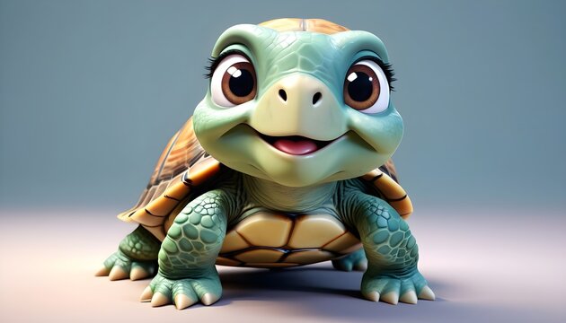 Cute cartoon animal turtle 3D model rendering character