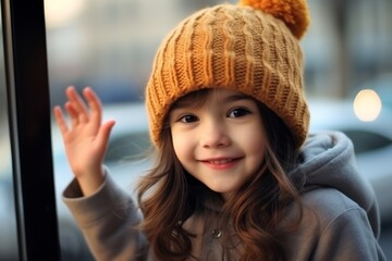 Portrait of a cute little girl in a warm knitted hat