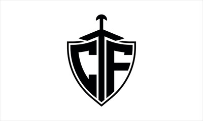 CF initial letter shield icon gaming logo design vector template. batman logo, sports logo, monogram, polygon, war game, symbol, playing logo, abstract, fighting, typography, icon, minimal, knife logo