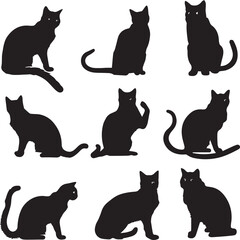Vector isolated silhouette Cat set in different poses