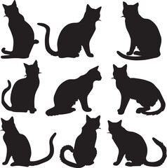 Vector isolated silhouette Cat set in different poses