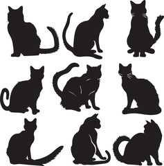 Vector isolated silhouette Cat set in different poses