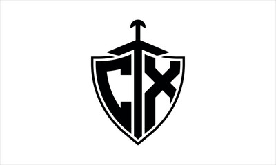 CX initial letter shield icon gaming logo design vector template. batman logo, sports logo, monogram, polygon, war game, symbol, playing logo, abstract, fighting, typography, icon, minimal, knife logo